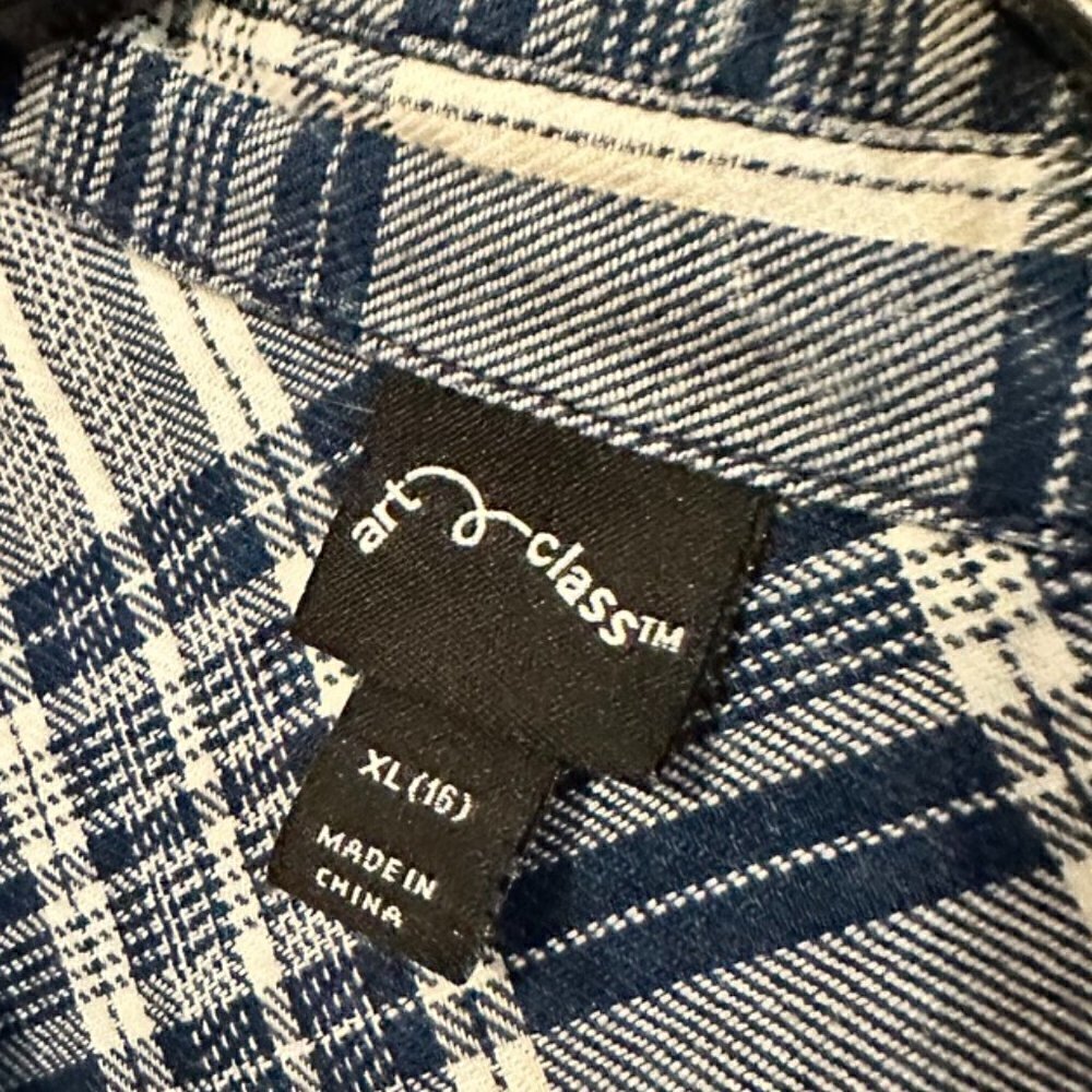 Art Class NWT Plaid Shirt Boys XL Extra Large Window Pane Blue Button Up Down - Picture 3 of 6